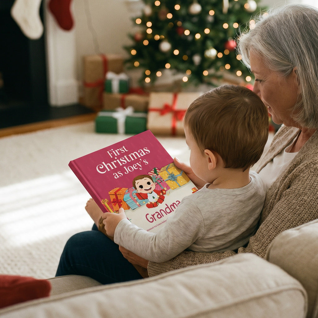 Inside page from First Christmas as Grandma, a personalized holiday storybook