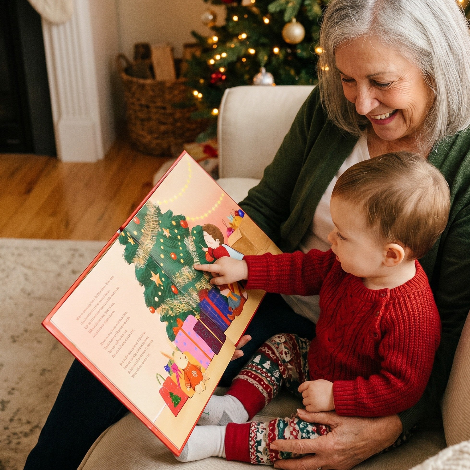 Inside page from First Christmas as Grandma, a personalized holiday storybook