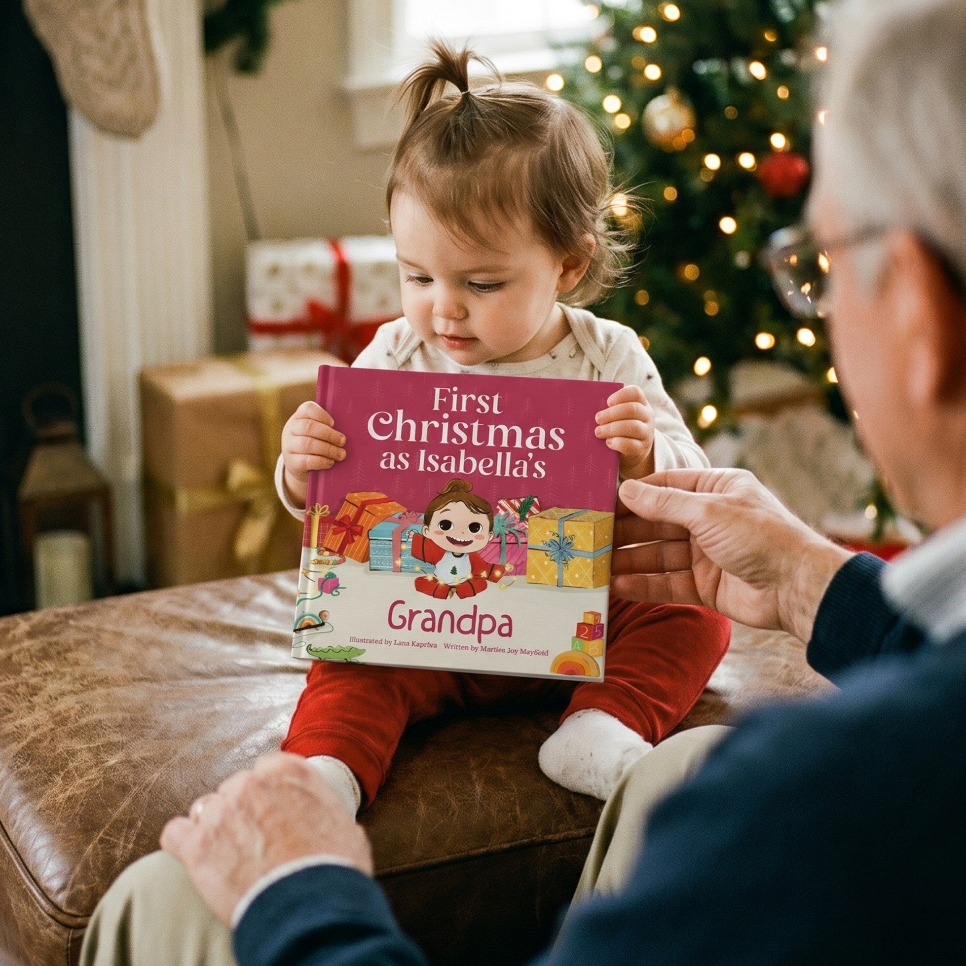 Inside page from First Christmas as Grandpa, a personalized holiday storybook