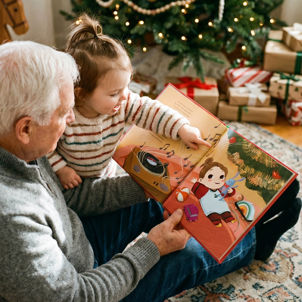 Inside page from First Christmas as Grandpa, a personalized holiday storybook