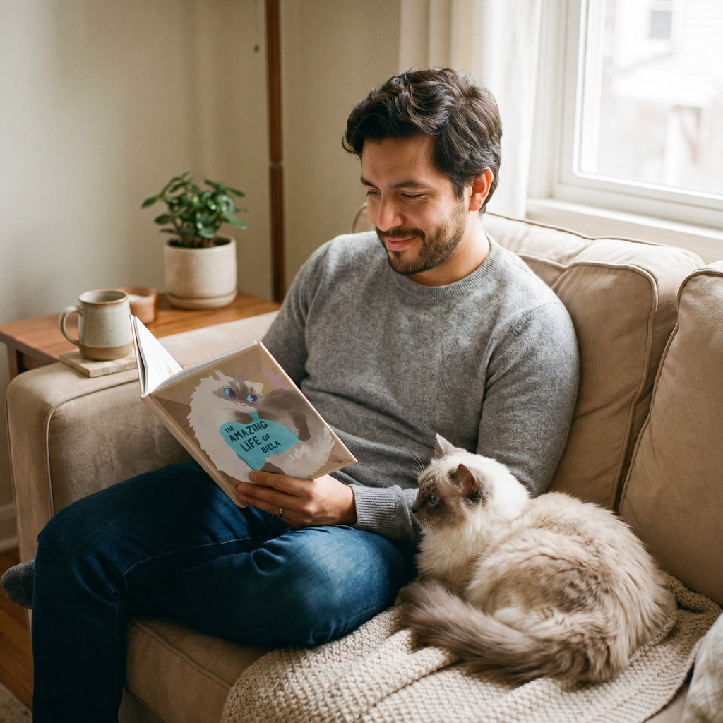 Inside page from The Life of Your Cat, a personalized illustrated adventure book