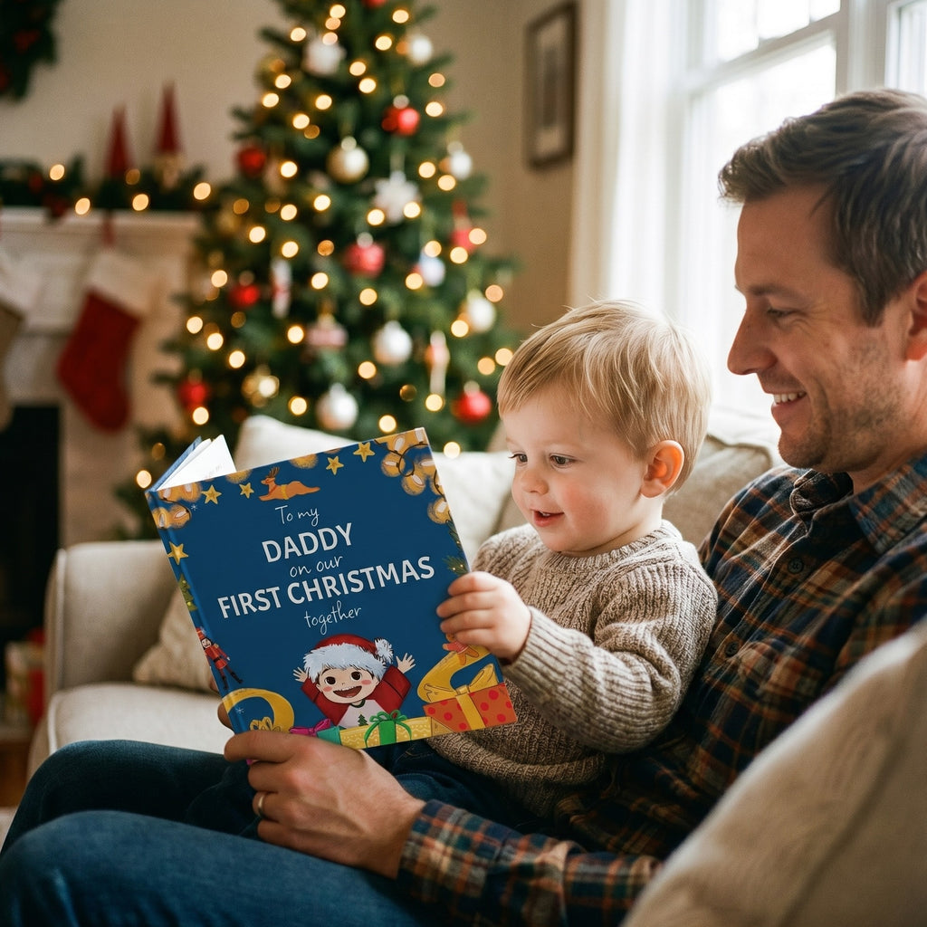 Inside page from On Our First Christmas Daddy, a personalized holiday storybook