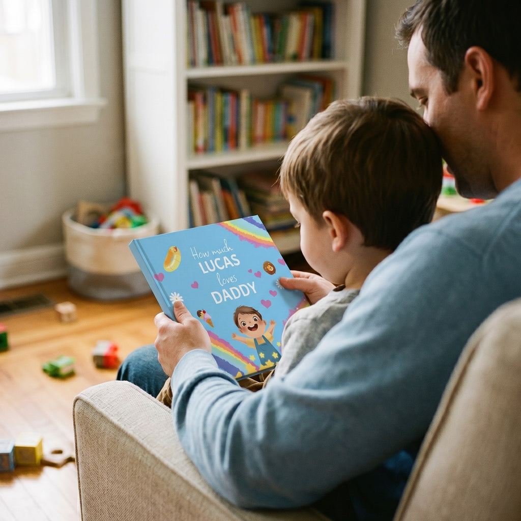 Inside page from How Much I Love Daddy, a personalized keepsake storybook