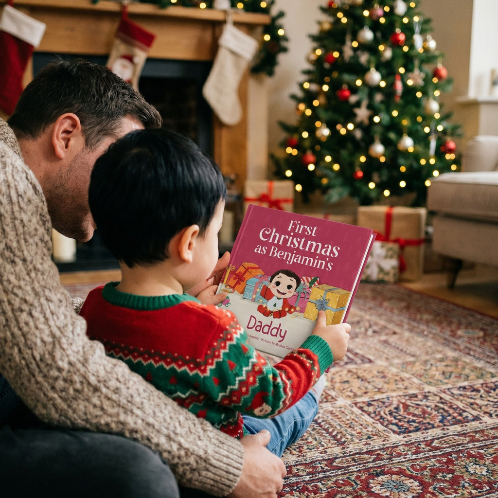 Inside page from First Christmas as Daddy, a personalized holiday storybook